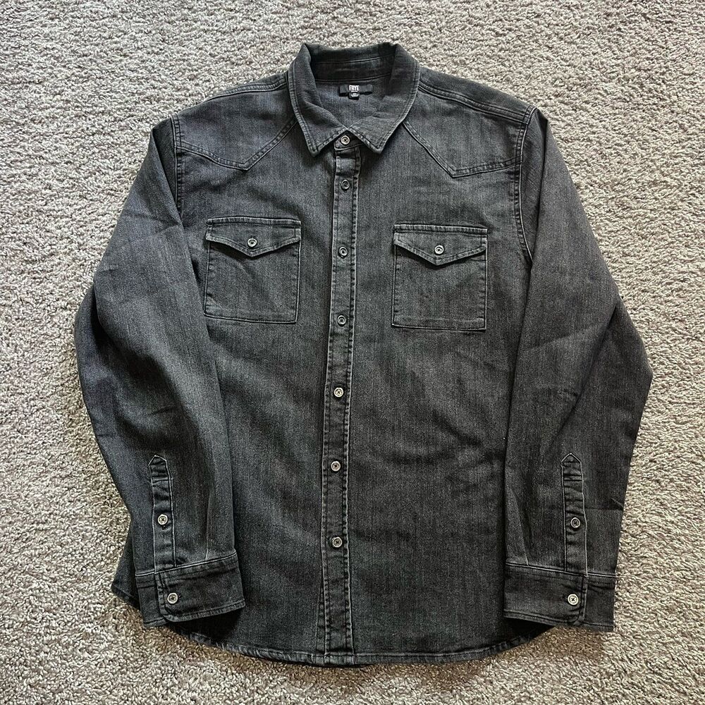 Frye Western Vintage Denim Button Down Long Sleeve Shirt Black Wash Mens XL